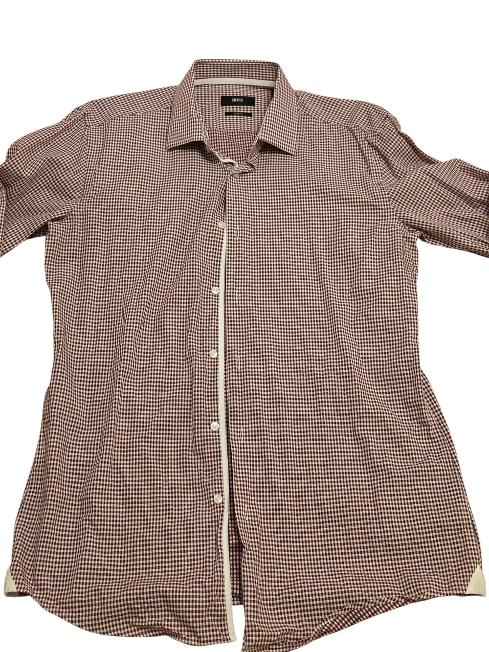 Hugo Boss Burgundy and White Micro-Check Button-Down Shirt - Picture 3 of 5